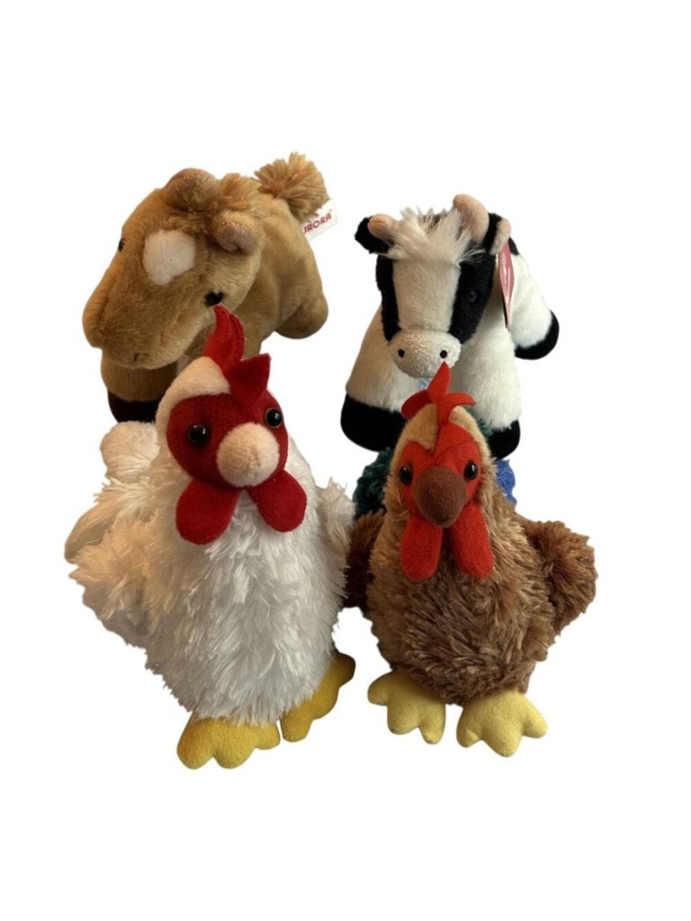 Aurora 8" Stuffed Farm Animal Plush Set Of 4 Mini Moo Prancer  Cocky Chicken